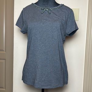 White House Black Market Rhinestone Bow Embellished Tee, Size M